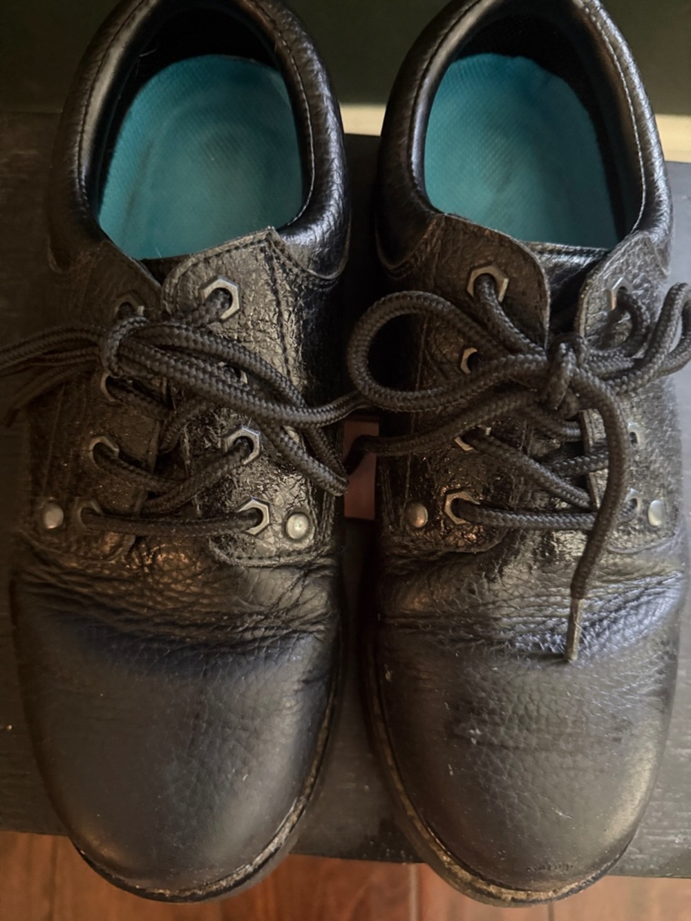 Dr. Scholl's‎ Black Leather Lace-Up Oxfords with Teal Insole Slip Resistant